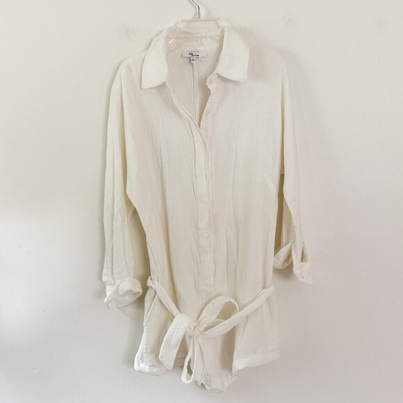 edit by nine / white gauzy button down long sleeve romper S - Picture 1 of 6
